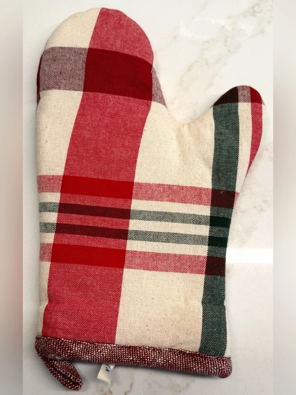 Magnolia Plaid Oven Mitt & Potholder Set Red Green Farmhouse